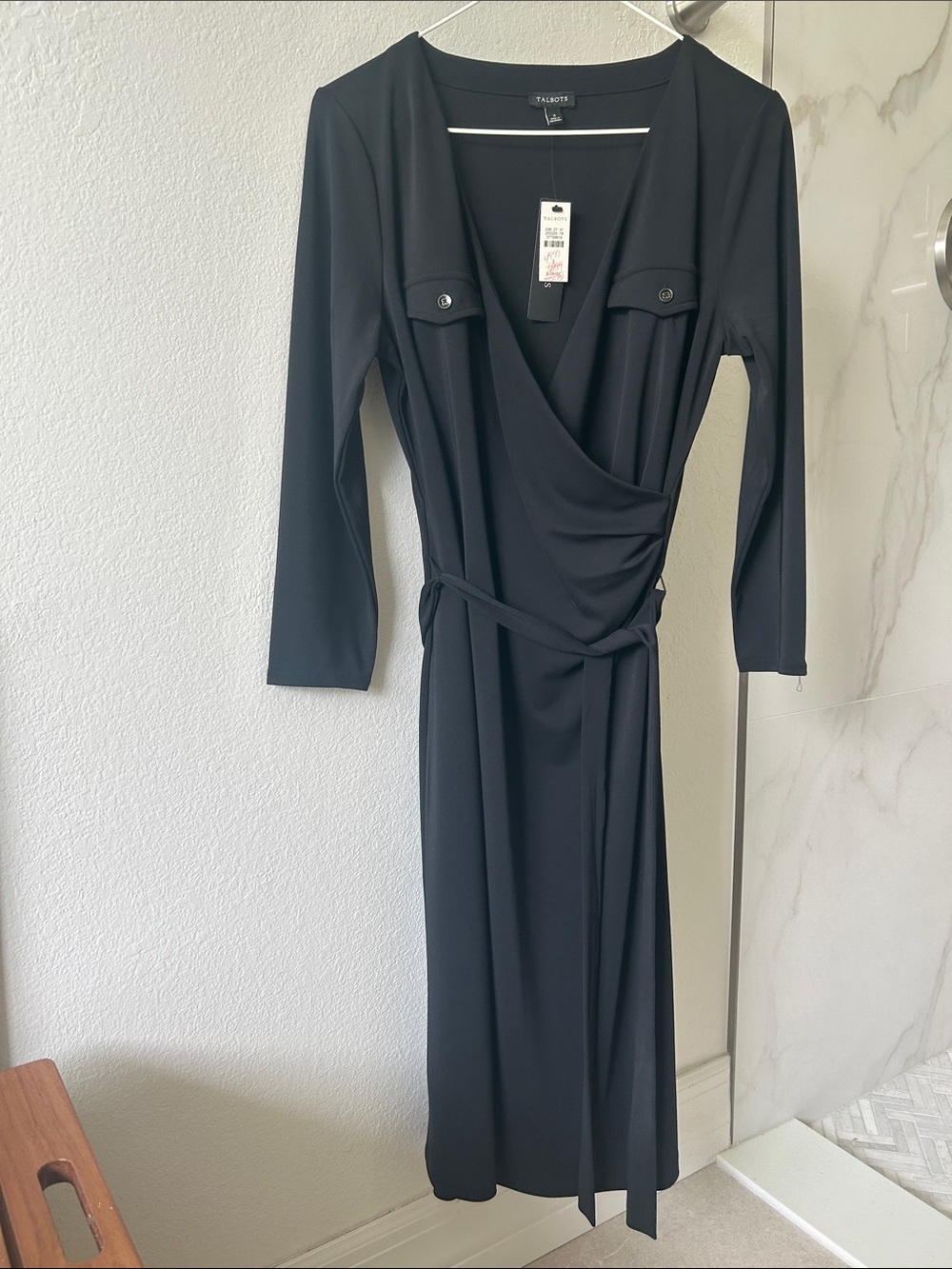 NWT Talbots Black Wrap Dress with Tie Waist